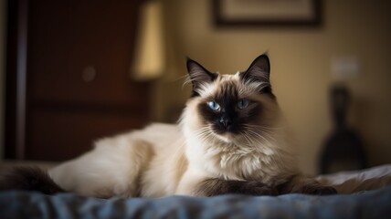 Majestic Balinese Cat Sitting on the Bed