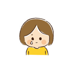 悲しい表情で片目からポロリと涙をこぼす中性的な子どもの上半身