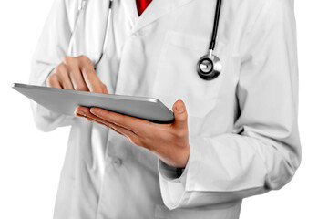 Close-up Doctor at hospital working with tablet pc