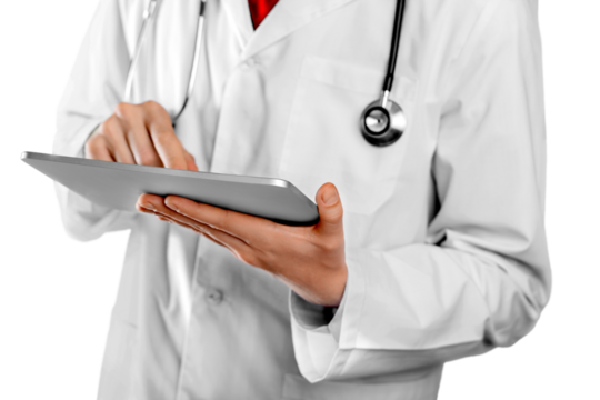 Close-up Doctor at hospital working with tablet pc