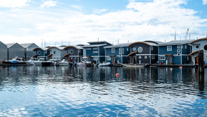 Fototapeta na wymiar floating houses village on a bay