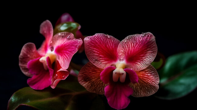 Dancing Girls Impatiens Bequaartii Orchid Images - Generative AI Art.  Bring nature's beauty indoors with stunning Dancing Girls Impatiens Bequaartii orchid images. Perfect for wall art, prints.