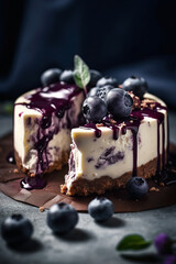 Blueberry  Cheesecake slice . AI generated Illustration.