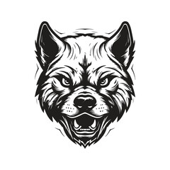 angry dog, vintage logo concept black and white color, hand drawn illustration