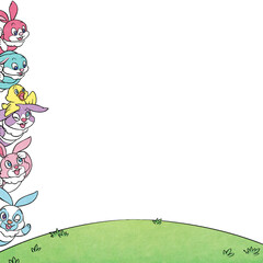 イースター、うさぎ、芝のフレーム素材