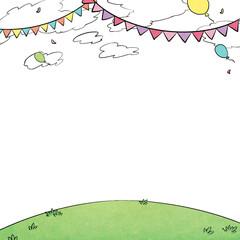 フェスティバル、雲、芝のフレーム素材