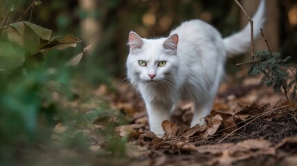 Curious Turkish Angora exploring its surroundings