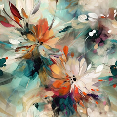Seamless Pattern of  Abstract Flowers. AI generated Illustration.