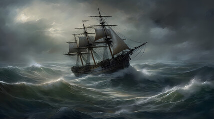 haunting ship in the stormy sea