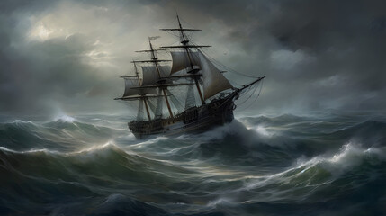 Obraz premium haunting ship in the stormy sea