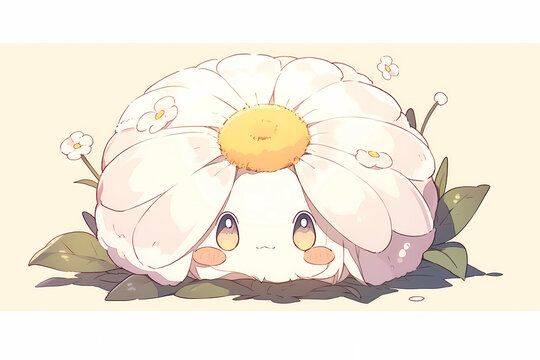 A cute face of a daisy, anime style. generative AI