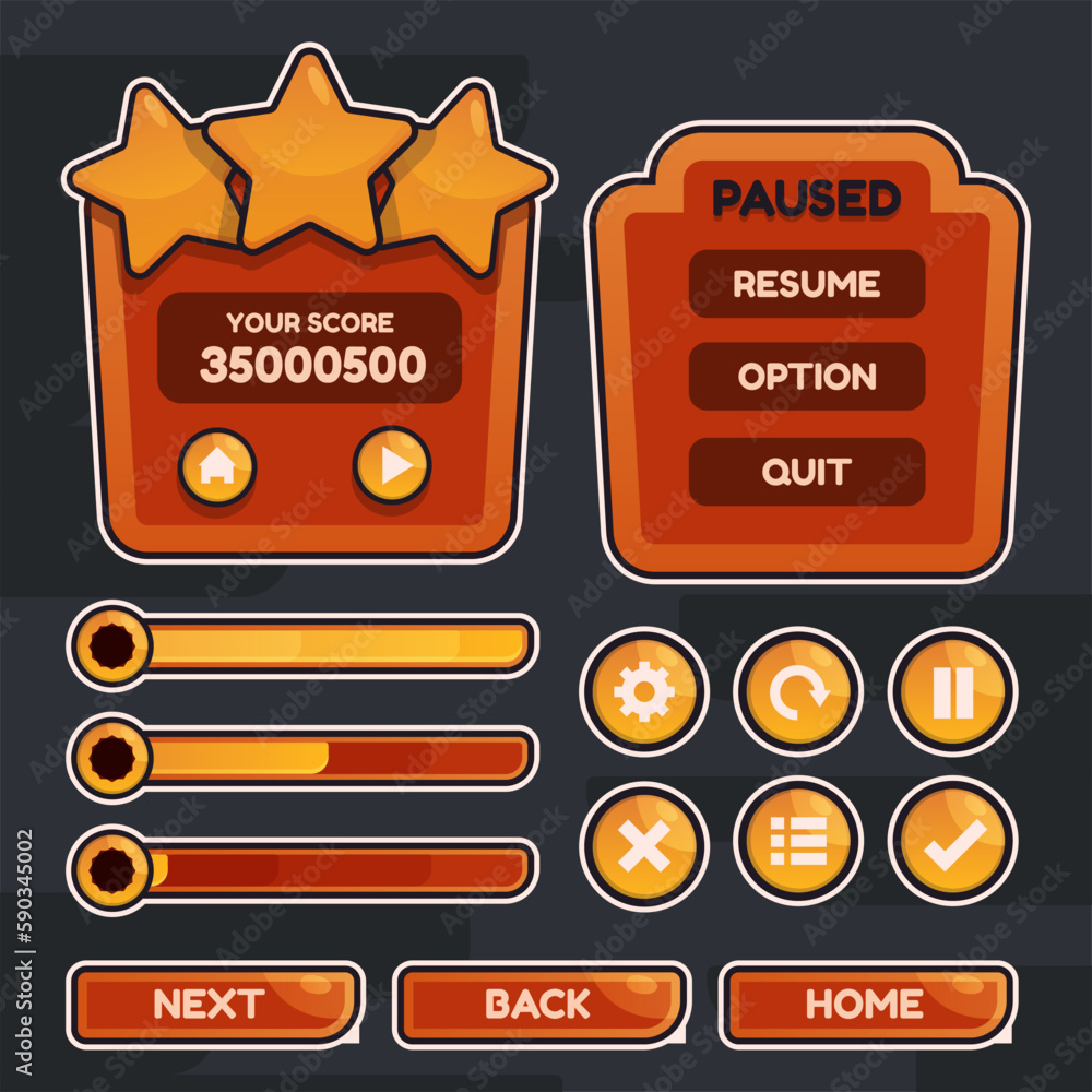 Poster button set designed game user interface (gui) for video games, computers.