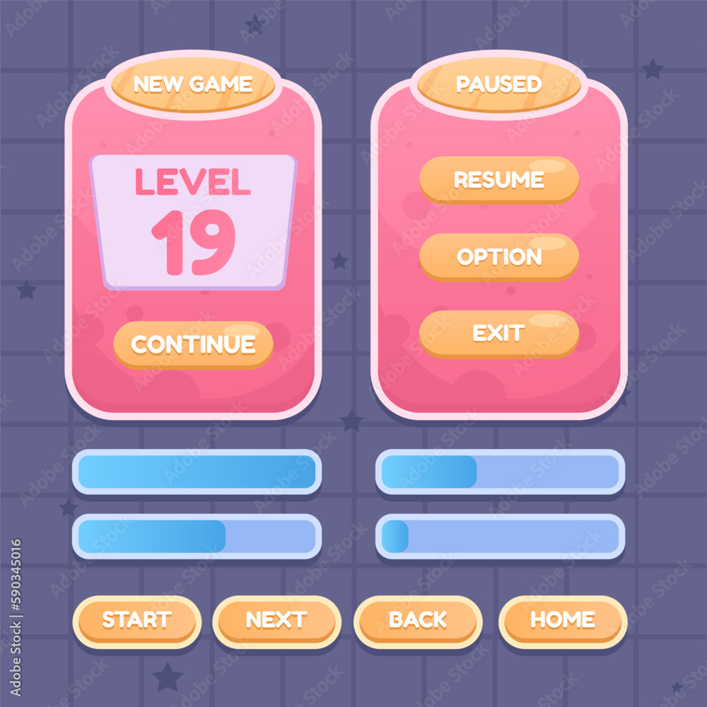 Poster button set designed game user interface (gui) for video games, computers.