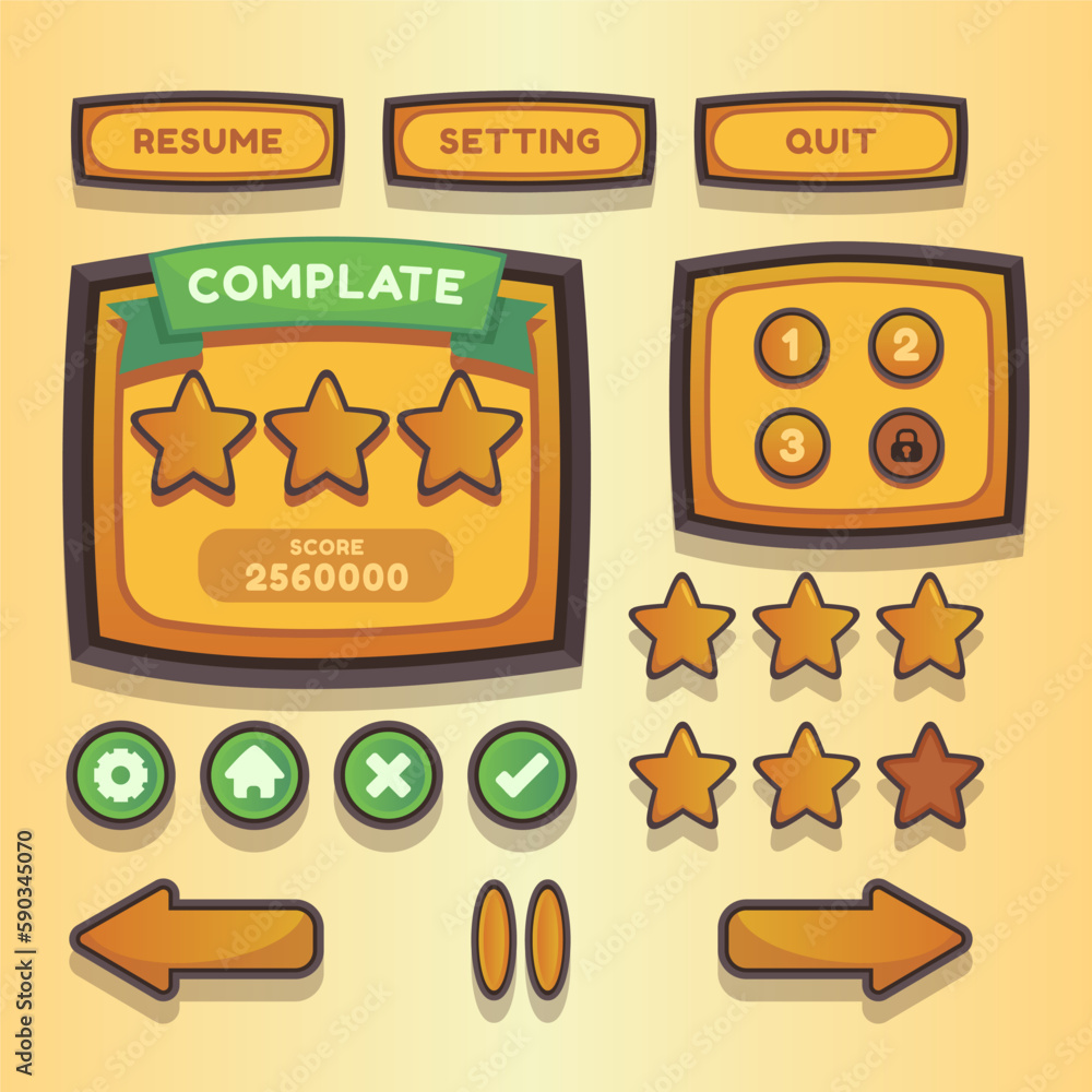 Poster button set designed game user interface (gui) for video games, computers.