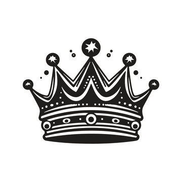 crown, vintage logo concept black and white color, hand drawn illustration