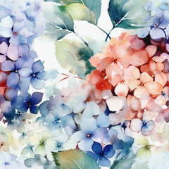 Seamless Pattern of Hydrangea Flowers. AI generated Illustration. - 590348204