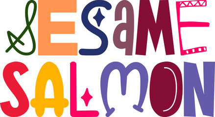 Sesame Salmon Typography Illustration for Sticker , Infographic, Logo, Flyer