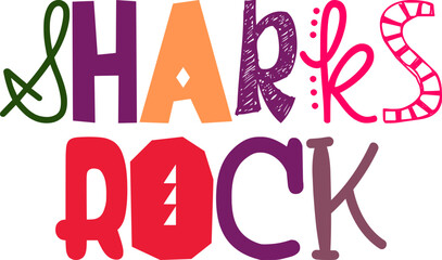 Sharks Rock Hand Lettering Illustration for Label, Gift Card, Newsletter, Bookmark 