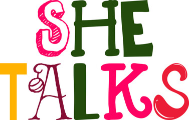 She Talks Typography Illustration for Book Cover, Packaging, Label, Poster