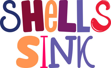 Shells Sink Calligraphy Illustration for Infographic, Bookmark , Icon, Label