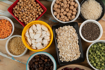 variety of legume seeds in bowls