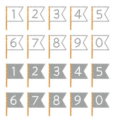 手描きのクレヨン素材　数字が書かれた旗セット