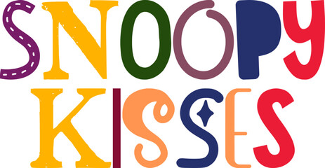Snoopy Kisses Calligraphy Illustration for Packaging, T-Shirt Design, Sticker , Stationery