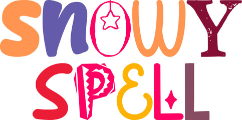 Snowy Spell Hand Lettering Illustration for Sticker , Icon, Decal, Bookmark 