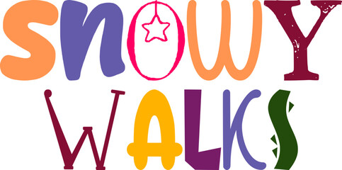 Snowy Walks Typography Illustration for Packaging, Stationery, Bookmark , Gift Card