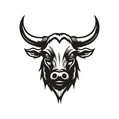long horn bull, vintage logo concept black and white color, hand drawn illustration