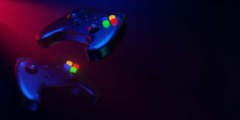 joystick controller for gaming metaverse, technology of gamer, esports challenge tournament,  vdo game for vr and ar, 3d illustration rendering © issaronow
