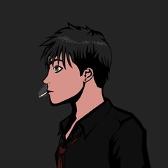 portrait of a man with cigarettes vector illustration with side angle