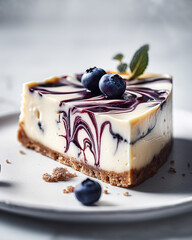 Blueberry  Cheesecake slice . AI generated Illustration.