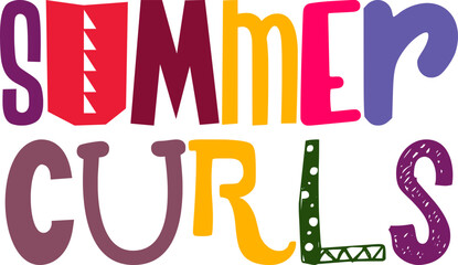 Summer Curls Typography Illustration for Decal, Newsletter, Label, Flyer