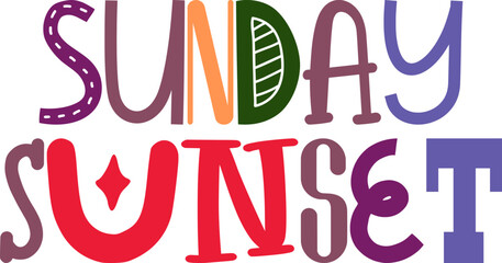 Sunday Sunset Calligraphy Illustration for T-Shirt Design, Stationery, Packaging, Brochure