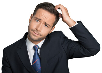 Young businessman scratching his head, hard decision