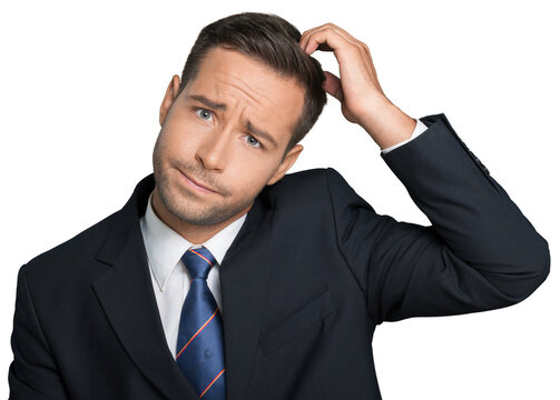 Young businessman scratching his head, hard decision