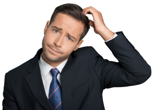 Young businessman scratching his head, hard decision