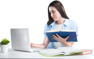 Girl teenage female student preparing for exams at home