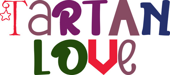 Tartan Love Typography Illustration for Packaging, Presentation , Bookmark , Poster