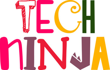 Tech Ninja Typography Illustration for Packaging, Infographic, Social Media Post, Bookmark 