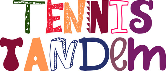 Tennis Tandem Typography Illustration for Gift Card, Logo, Brochure, Mug Design