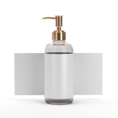 Obraz premium Gold Cap Glass Bottles with Pump Dispenser and label , Leak Proof, Large, Empty Clear Oval, Refillable, Shampoo, Hair Conditioner, Lotion, Oils, for mockup