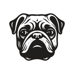 pug, vintage logo concept black and white color, hand drawn illustration