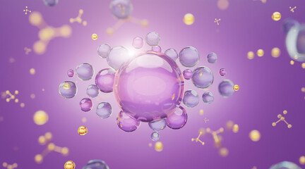  liquid bubbles. Collagen bubbles. Concept for cosmetics. 3d Cosmetic molecule Serum.	
