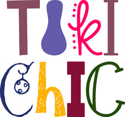 Tiki Chic Typography Illustration for Stationery, Gift Card, Icon, Sticker 