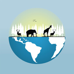 Fototapeta na wymiar Vector world environment and earth day concept , tree and animal on earth