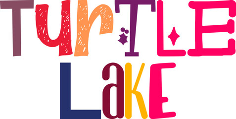 Turtle Lake Typography Illustration for Bookmark , Logo, T-Shirt Design, Motion Graphics