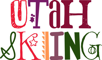 Utah Skiing Calligraphy Illustration for Stationery, Newsletter, Motion Graphics, Postcard 