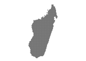 An abstract representation of Madagascar,Madagascar map made using a mosaic of black dots. Illlustration suitable for digital editing and large size prints. 